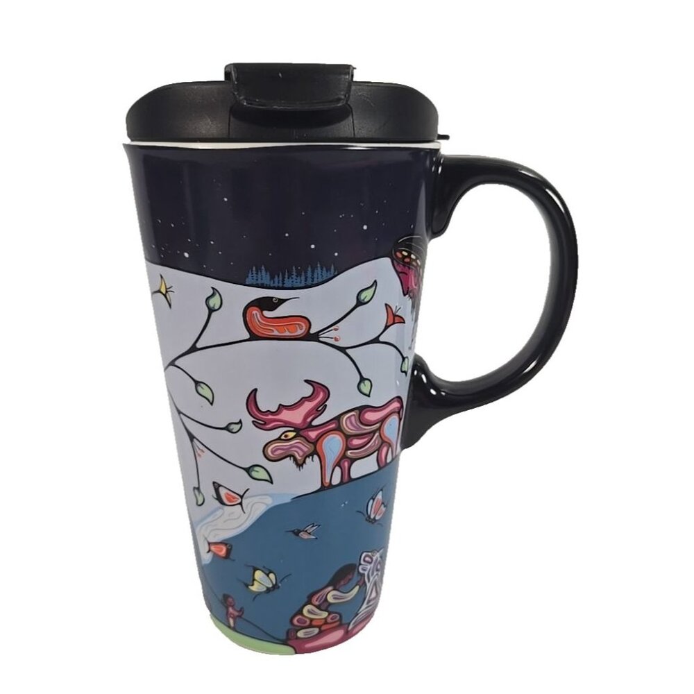 Native Northwest Travel Mug Indigenous Art Ceramic Tumbler Vancouver Canada